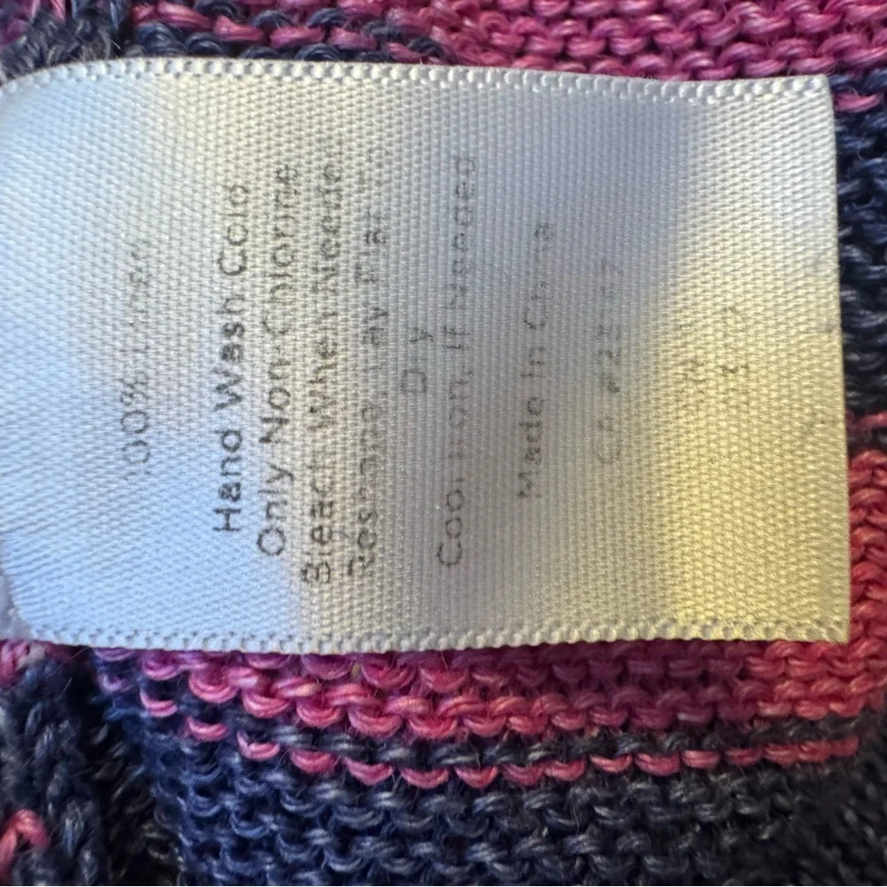 Talbots Petites 100% Linen Striped Knit Spring Sweater - Navy & Pink